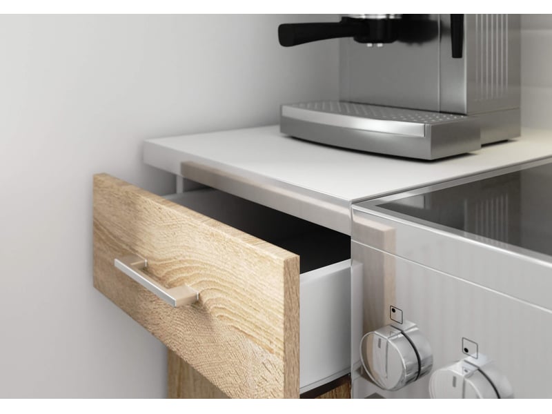  Ensemble de cuisine vitré akord lima 1.8m h720 blanc 180 cm 7 portes 1 tiroir façade chêne sonoma 8 étagères 180x44,5x203 cm LIMA 1.8m - Conforama D