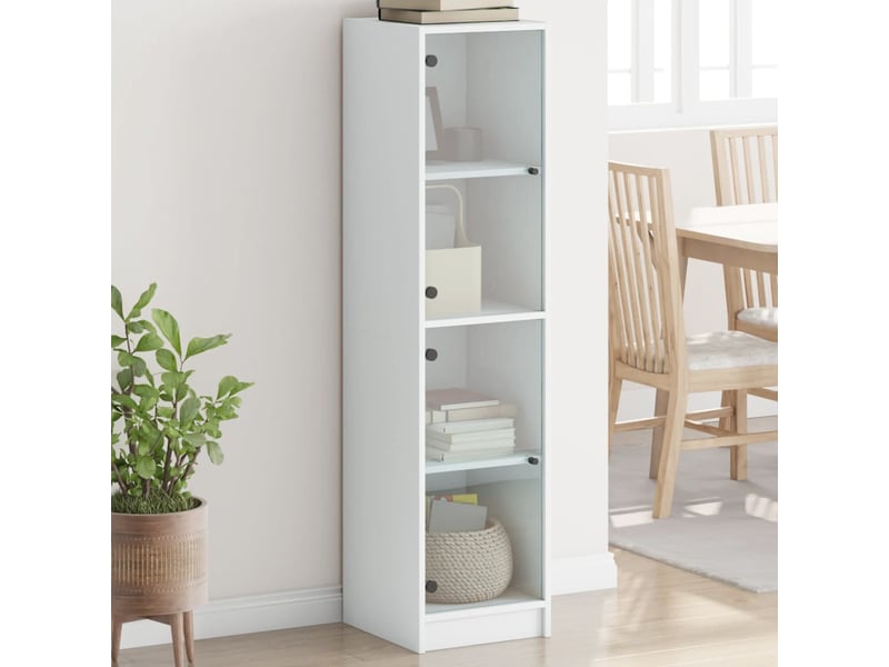  Buffet - bahut - meuble de rangement avec portes en verre blanc 35x37x142 cm  - Conforama B