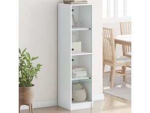 Buffet - bahut - meuble de rangement avec portes en verre blanc 35x37x142 cm