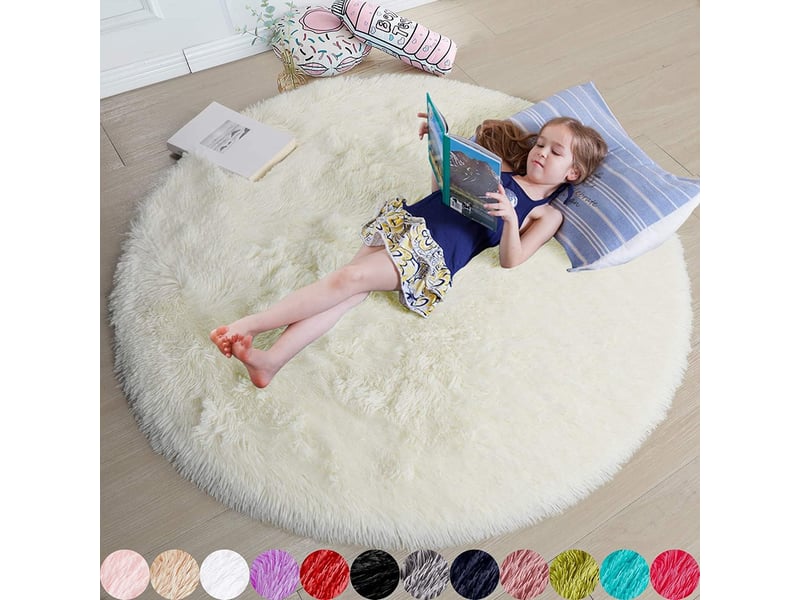 Tapis chambre enfant rond blanc tapis de salon 120cm à poils longs descente de lit moelleux doux poils longs pour salon chambre canapé tente parc enfa DNUIT001621M-SCM - Conforama C