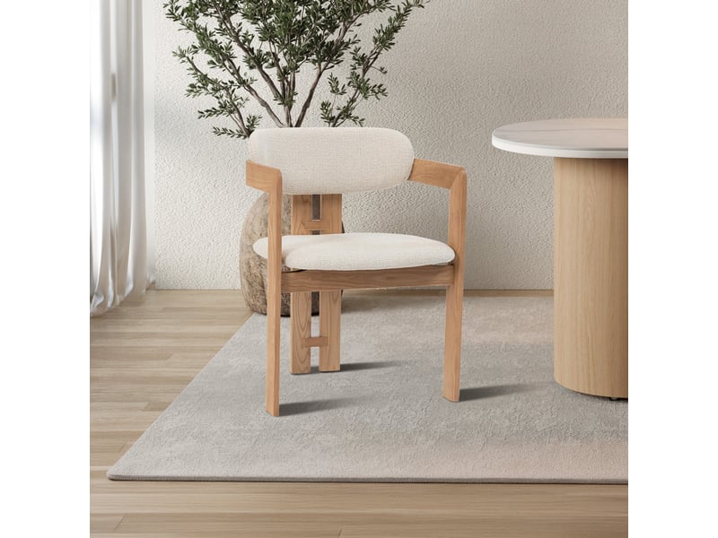 Lot de 2 chaises de repas en tissu beige pieds en chêne massif clair - Conforama D