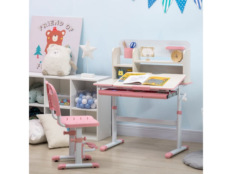  Bureau chaise enfant dès 3 ans, table hauteurinclinaison réglable, 80x52x88-109cm &amp; 35,5x44,5x66-80cm, rose.  - Conforama C