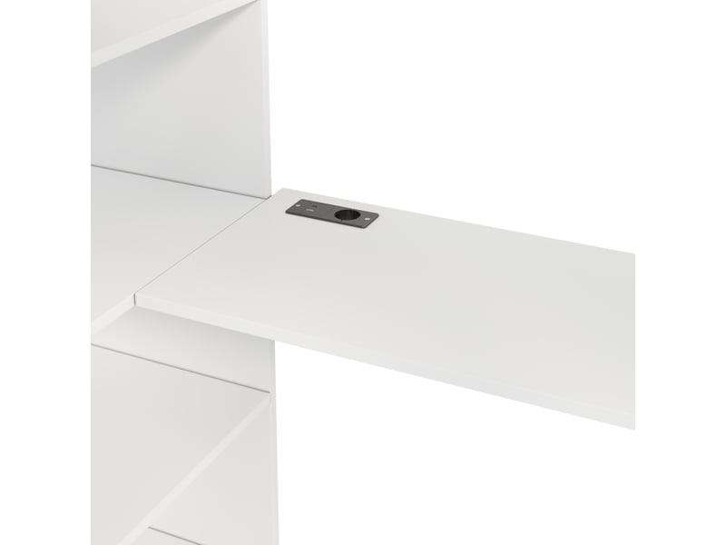  Lit mezzanine 90x200 cm blanc, avec bureau, rangements, placard, led, usb, structure bois, sommier inclus, sans matelas  - Conforama E