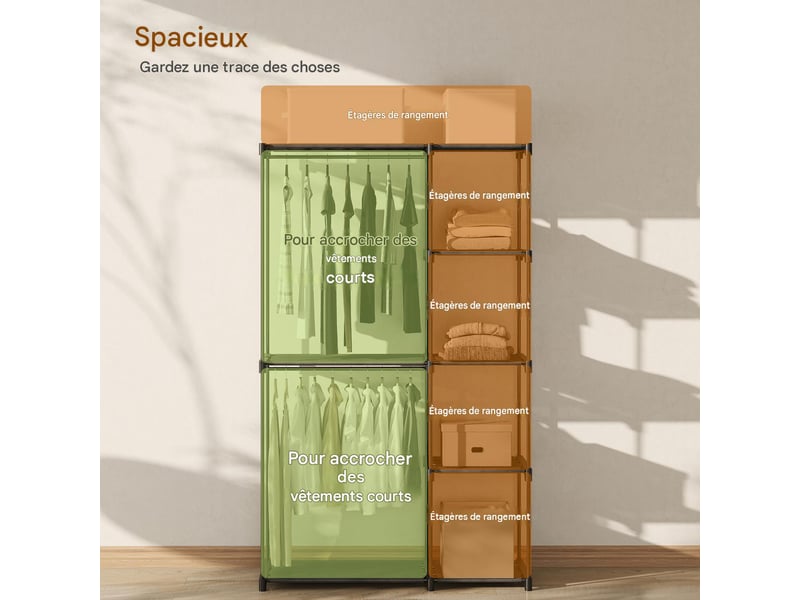  Armoire penderie en tissu et acier noir 142x43x185 cm  - Conforama E