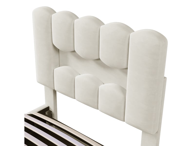  Lit coffre enfant 90x200 cm avec éclairage led multicolore, tête réglable et sommier, velours et mdf, beige, sans matelas  - Conforama R