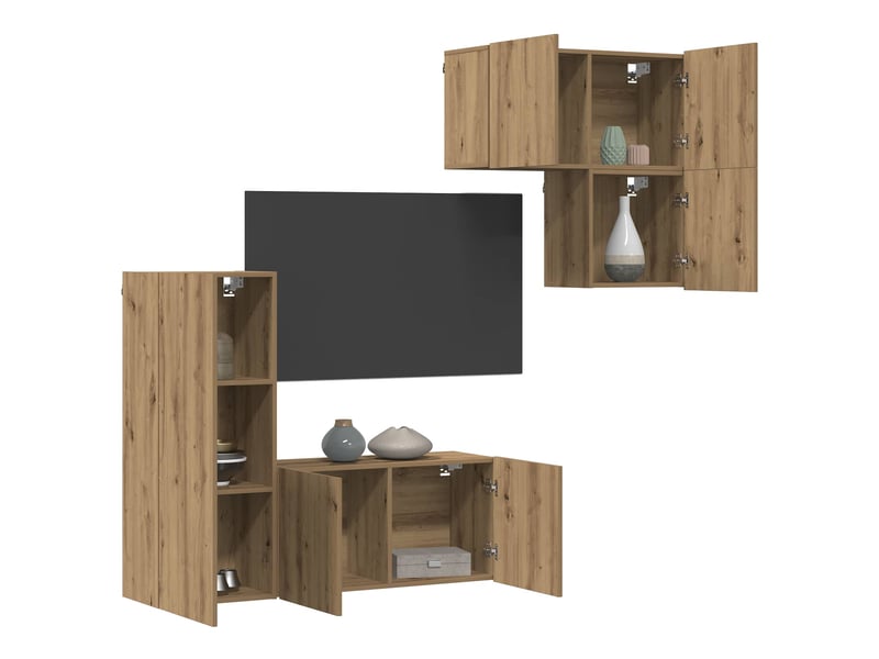  Meuble tv - banc tv - meuble de rangement 4 pcs chêne artisanal bois d'ingénierie  - Conforama C