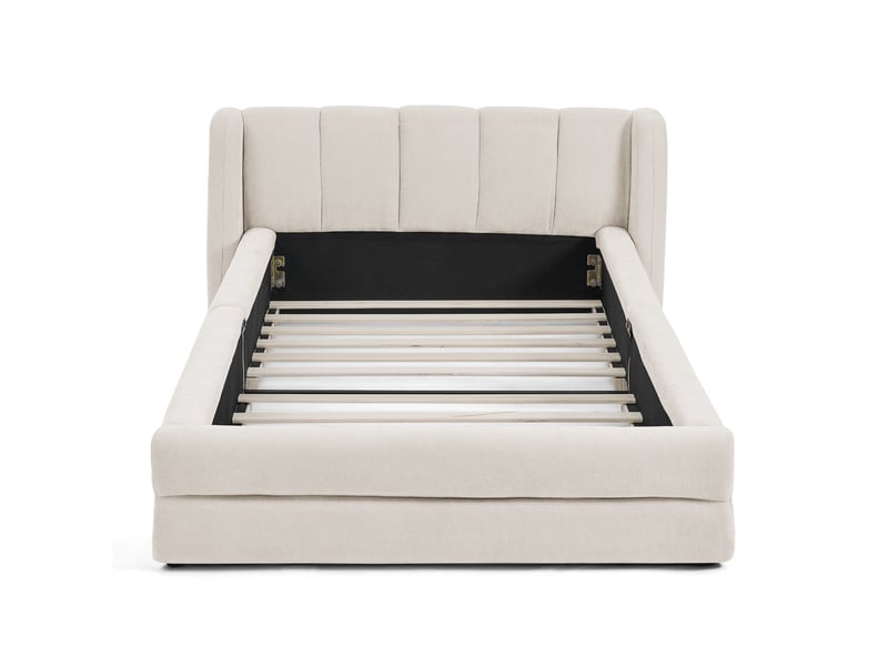  Lit simple 90x200 cm en chenille beige avec tête de lit, sans matelas  - Conforama E