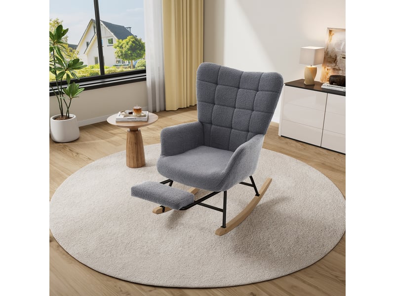 Fauteuil à bascule avec repose-pieds en tissu sherpa gris confortable cravdom - Conforama D