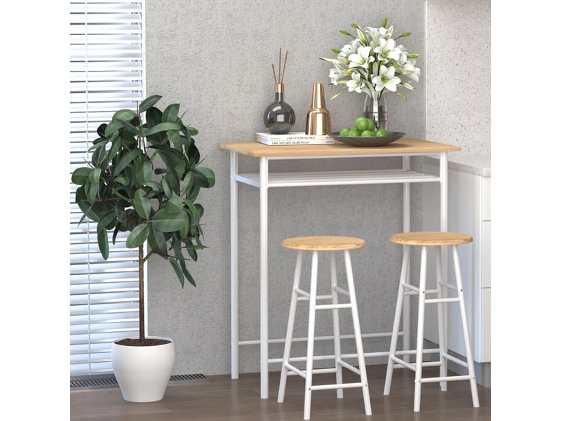  Ensemble table bar avec 2 tabourets, repas, cuisine, étagère rangement, salle à manger, blanc.  - Conforama D