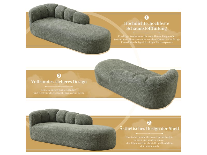 Canapé convertible, canapé-lit, en chenille, vert sauge, sans accoudoirs, finition capitonnée, design moderne, forme incurvée - Conforama E