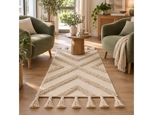 Tapis de sol rectangulaire en coton naturel à franges - longueur 80 x largeur 50 cm