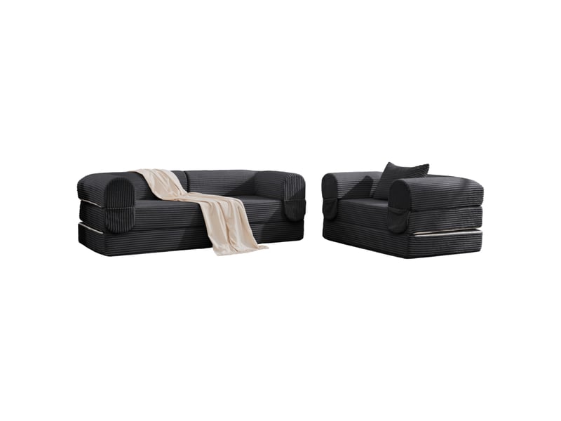  Canapé modulable 190x78x65 cm 3 places en velours côtelé noir  - Conforama A