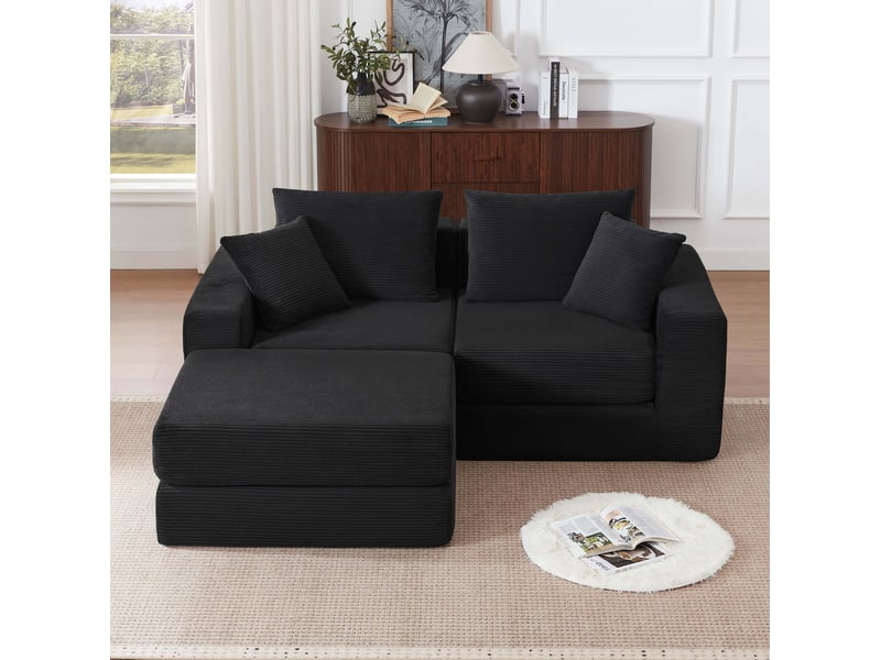  Canapé modulable 2 places 259 cm, convertible en canapé d’angle et lit d’appoint, tissu côtelé, base antidérapante,noir  - Conforama B