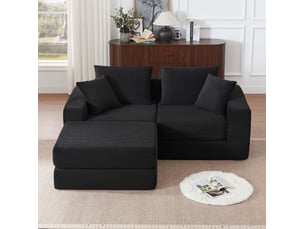 Canapé modulable 2 places 259 cm, convertible en canapé d’angle et lit d’appoint, tissu côtelé, base antidérapante,noir