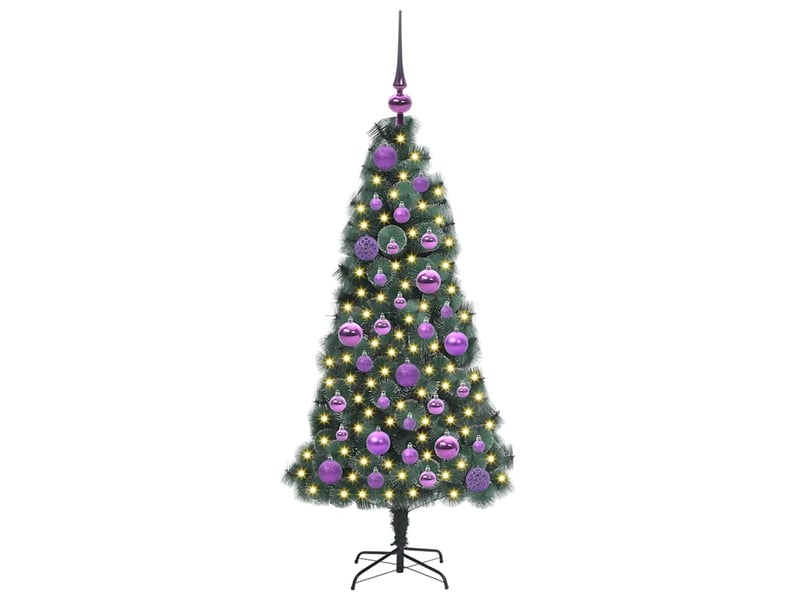 Sapin de noël, arbre de noël artificiel pré-éclairé avec set de boules vert - Conforama C