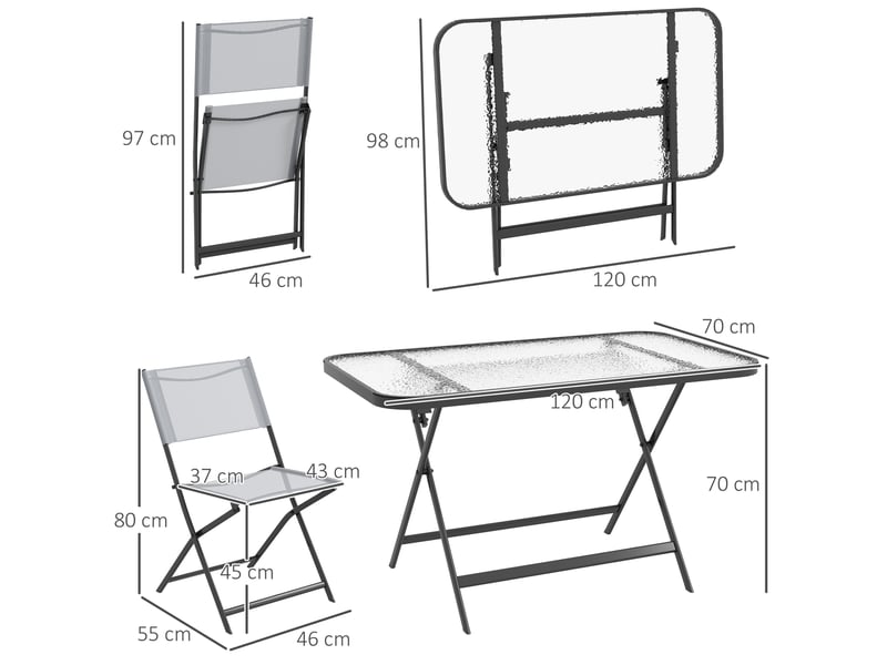  Ensemble de jardin 4 chaises + 1 table salon de jardin 5 pcs pilables chaises textilènes gris  - Conforama E