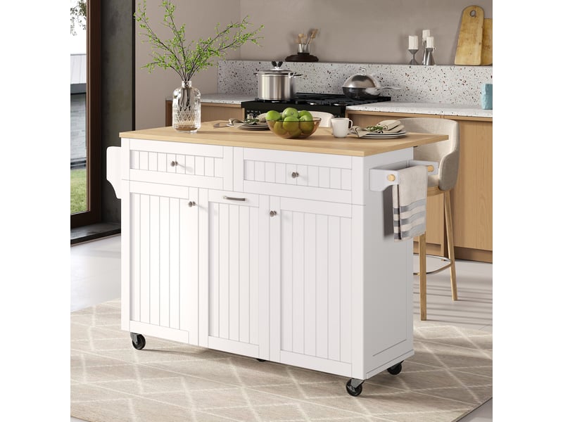 Desserte de cuisine à roulettes avec plateau rabattable et espace de rangement, pour la cuisine, 140×40-70×92 cm - Conforama C