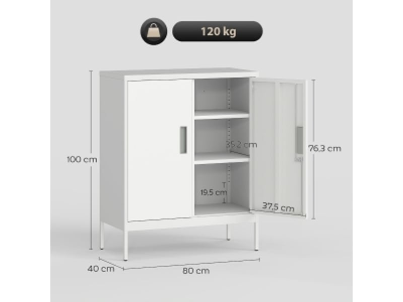 Armoire de bureau 2 portes verrouillables avec 2 étagères réglables en acier 80×40×100 cm blanc - Conforama D