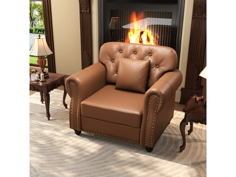  Fauteuil individuel chesterfield duboisdesign simili cuir marron 105×76×86 cm  - Conforama D