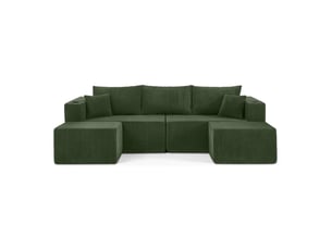 Canapé d'angle modulable - 230x138x75cm - canapé 3 places en velours côtelé avec 2 poufs amovibles et porte-gobelets - vert