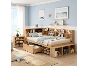 Lit avec rangement 90x200 cm coloris naturel