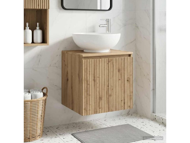 Vanité de lavabo mural, meuble de rangement chêne artisanal 49.5x44.5x65 cm shl3134 - Conforama B