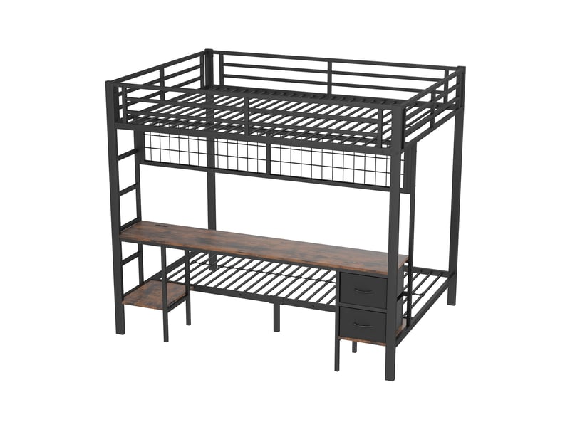 Lit mezzanine noir 90140x200 cm avec bureau, tiroirs, led 7 couleurs et usb - Conforama E