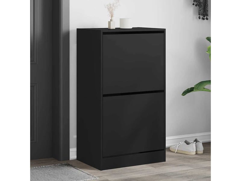  Meuble à chaussure | armoire à chaussures 2 tiroirs rabattables noir 60x42x108 cm  - Conforama B