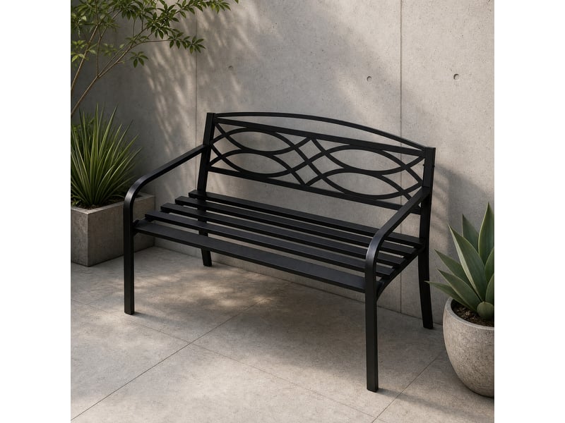 Banc de jardin 2 à 3 places avec dossier en métal noir homvra - Conforama B