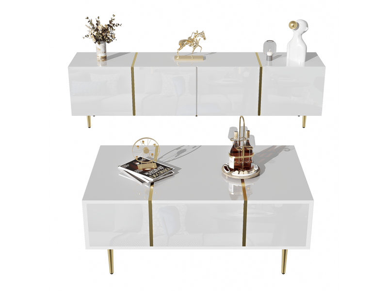  Ensemble meuble tv et table basse blanc brillant 180 cm – design moderne et élégant pour salon  - Conforama A