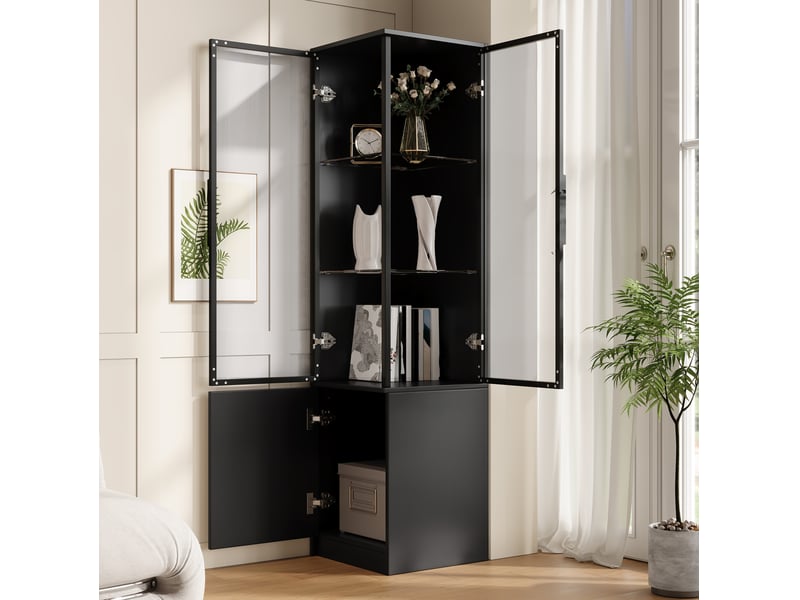 Vitrine d’angle 40x40x160 cm noire avec led contrôlée par application - Conforama E