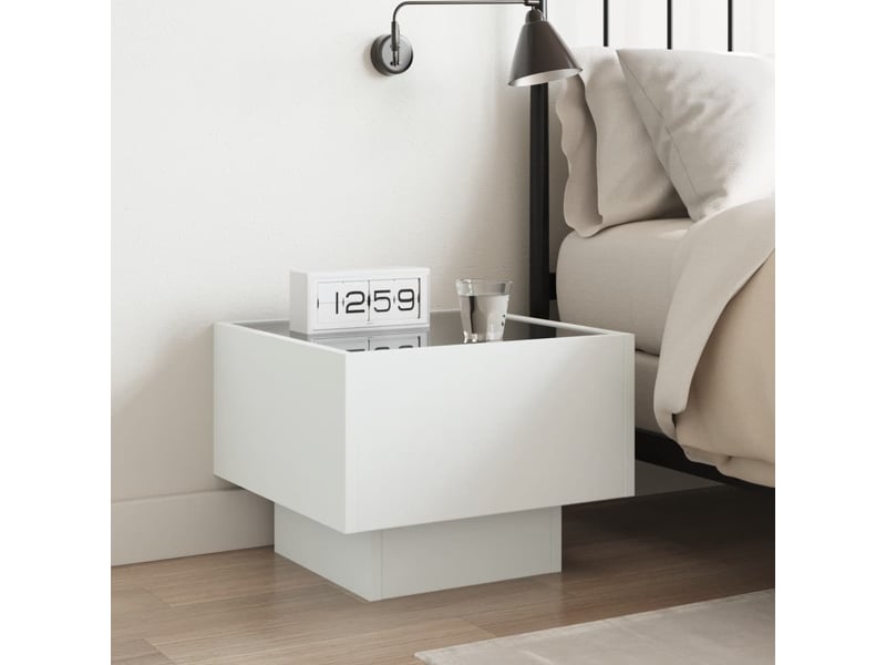  Table de chevet - cabinet de chevet - table de nuit avec led infini blanc 40x40x30 cm  - Conforama C