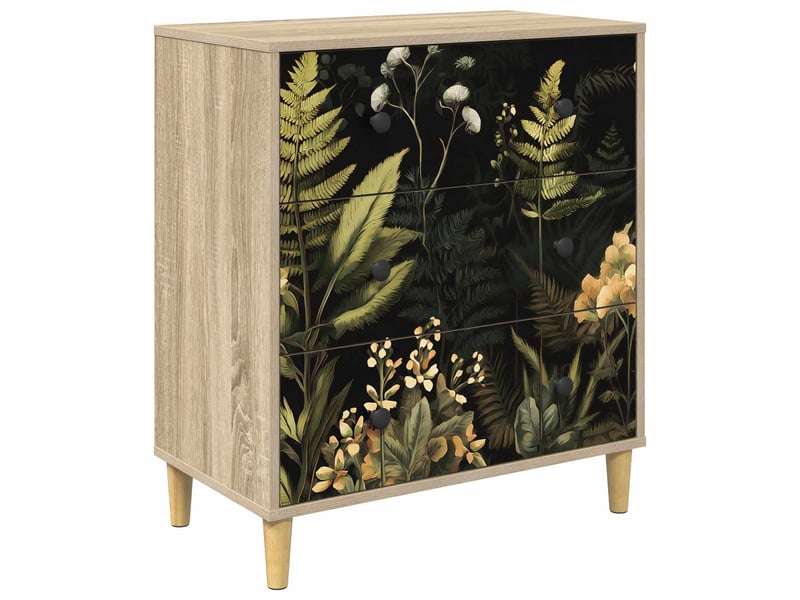  Commode chambre, meuble de rangement rhenen imprimé jungle tropical 66x36,5x75 cm sonoma  - Conforama A
