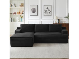 Canapé d'angle en velours côtelé 3 places, sans montage, modulaire, assise profonde, confort moelleux, design nuage