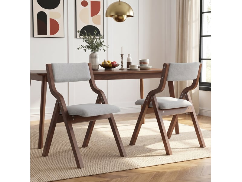  6 chaises pliantes pour salle à manger en bois, confortables et respirantes, pliables et faciles à ranger, idéales pour salle à manger, salon, café, style moderne, lin, gris  - Conforama D