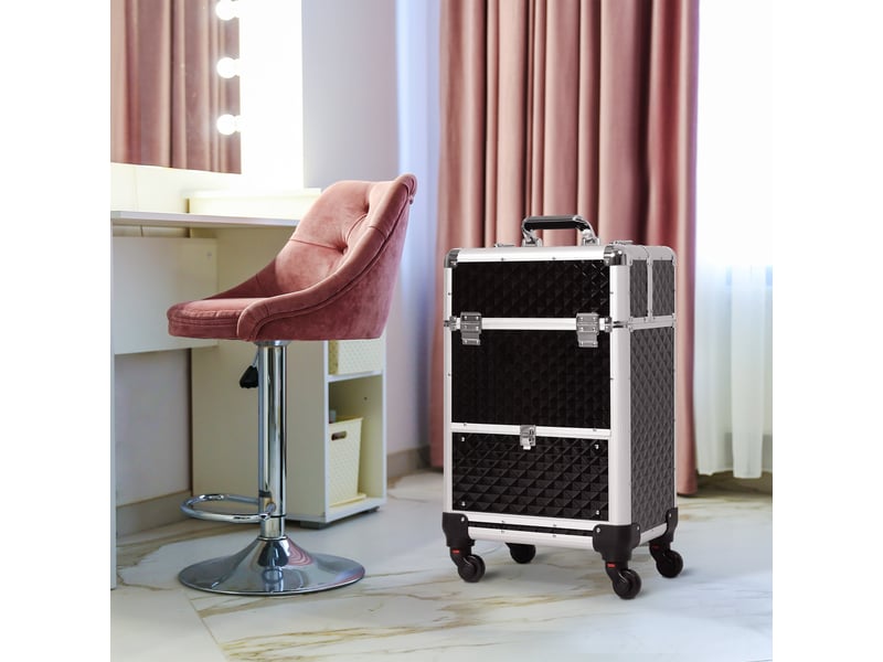 Trousse de maquillage professionnelle avec tiroir, valise à roulettes pour les voyages et le travail, 34 x 25 x 62 cm, noire - Conforama D
