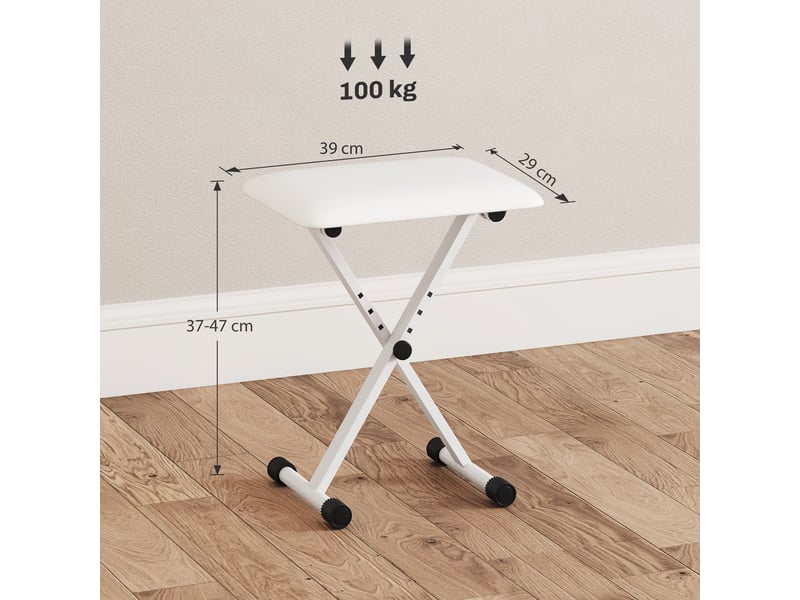  Tabouret de piano blanc pliable en forme de x avec coussin en similicuir dimensions 39 x 29 x 37-47 cm  - Conforama C