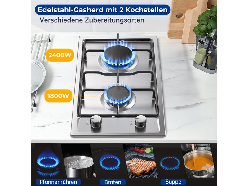  Plaque de cuisson gaz 2 feux, plaque gaz encastrable 30 cm en acier inoxydable, allumage automatique, puissance totale 4200 w  - Conforama D