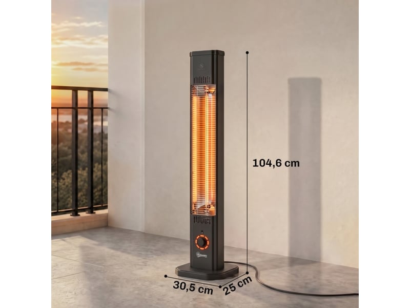 Chauffage infrarouge sur pied 2000 w, fibre de carbone, télécommande, 8 niveaux, minuterie, housse, anti-basculement, métal noir  - Conforama C