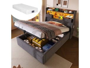 Lit coffre 90x200 cm <strong>DZMDIP</strong> <strong></strong> coloris gris