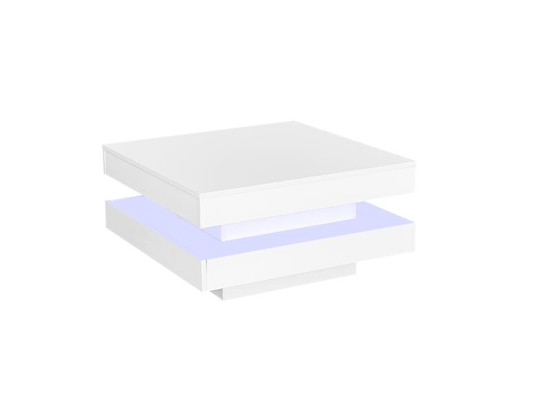  Table basse carrée pivotante à 360° avec éclairage led, blanche, 70 x 70 x 36 cm, finition brillante, style techno  - Conforama E