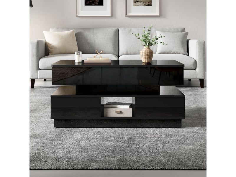  Table basse relevable plateau relevable finition brillant rangement intégré éclairage led prise intégrée  - Conforama A