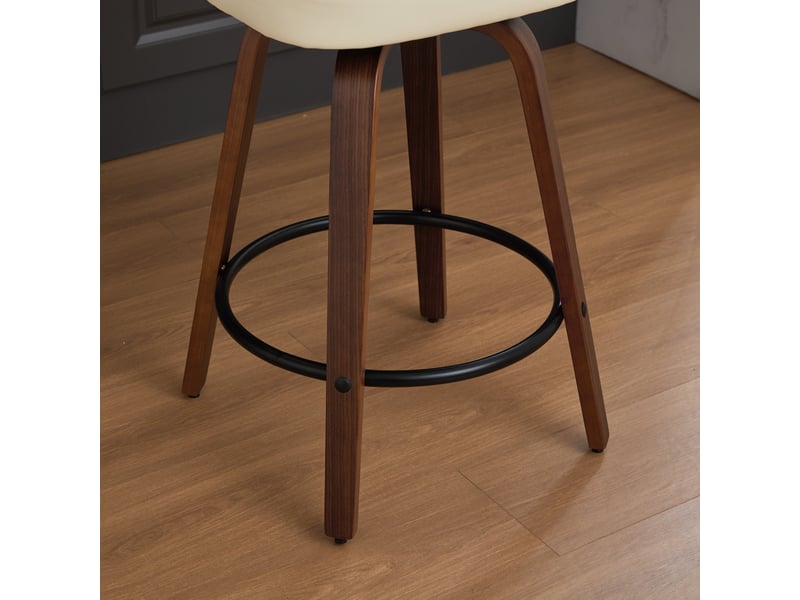 Lot de 3 tabourets de bar pivotants – structure noyer, assise rembourrée beige, dossier cannage, hauteur 66 cm, pour cuisine  - Conforama E