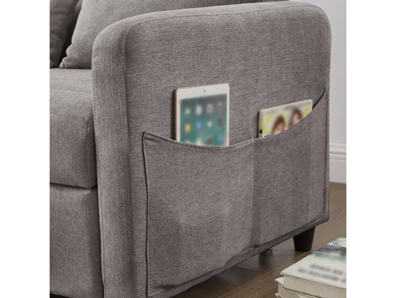  Canapé droit convertible 2 places gris en tissu, dossier réglable 3 positions, idéal pour petits espaces  - Conforama D