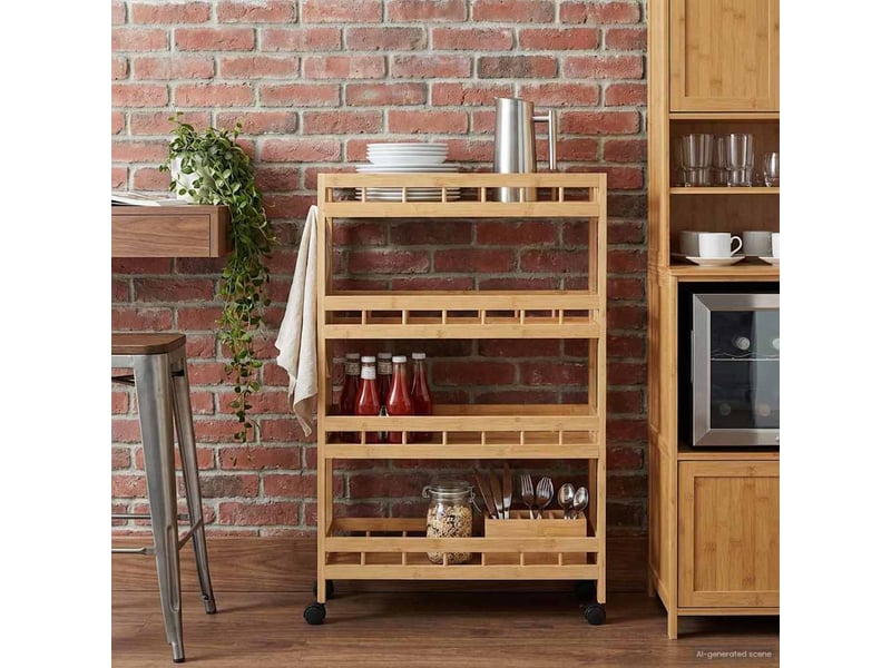 Desserte de cuisine, chariot de rangement avec roues naturel 60x18x97 cm bambou  - Conforama B