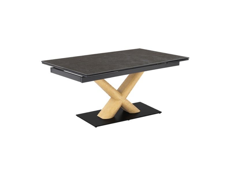 Table extensible 180 à 260 cm céramique gris anthracite pied central x plaqué bois clair - utah 13 - Conforama A