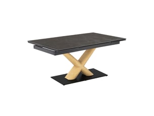 Table extensible 180 à 260 cm céramique gris anthracite pied central x plaqué bois clair - utah 13