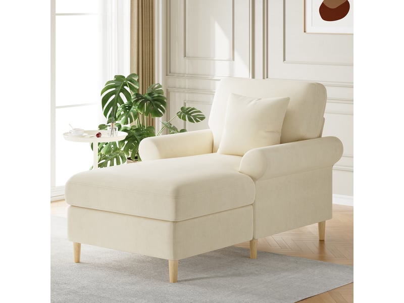  Canapé de salon, canapé pour séjour, en velours, beige, dossier inclinable, avec pouf, chambre, pour salon  - Conforama D