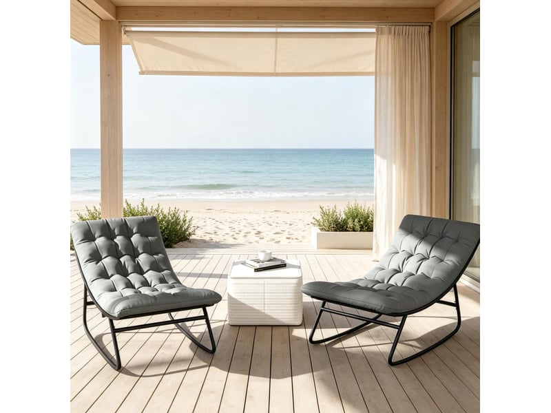  Fauteuils à bascule d'extérieur 64x101x71 cm – gris foncé et noir – lot de 2 avec coussins rembourrés pour terrasse  - Conforama D