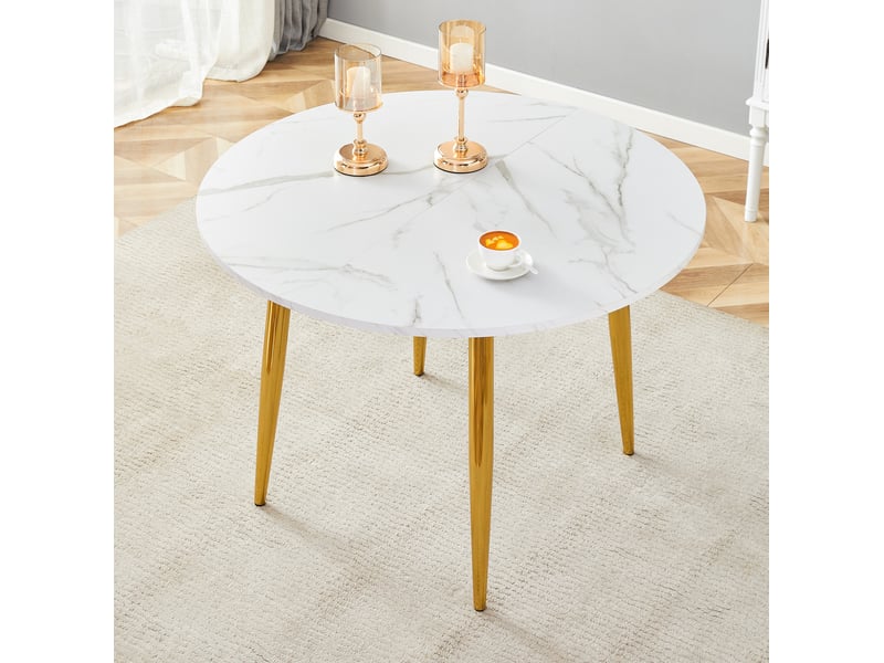  Table à manger ronde extensible, table gain de place, 107-137 cm, design moderne, mdf et métal, blanc, bords arrondis  - Conforama D